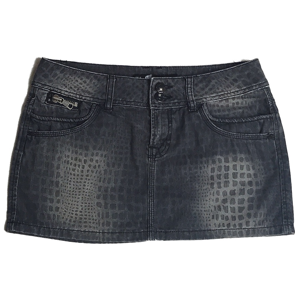 Zara TRF Jean Mini Skirt Gray/Black Animal Print
